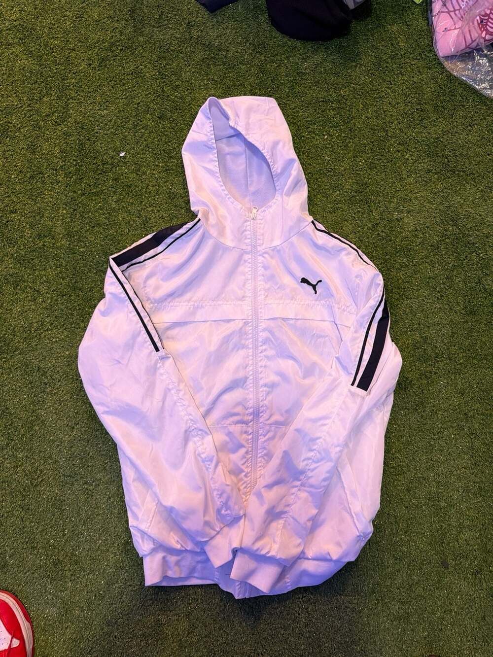 Puma White Lightweight Full-Zip Hooded Windbreaker Jacket - Picture 3 of 4